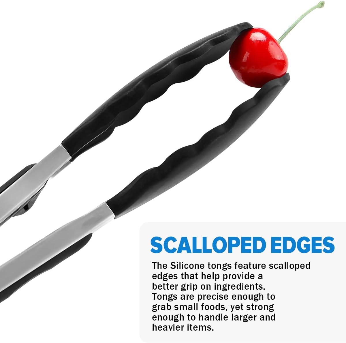 Kitchen Tongs for Cooking, Non Scratch Silicone Tip for Nonstick Cooking Pans, Food Grade Mini Serving Tongs, Pull Lock, Set of 3 (Black, 12 inch)