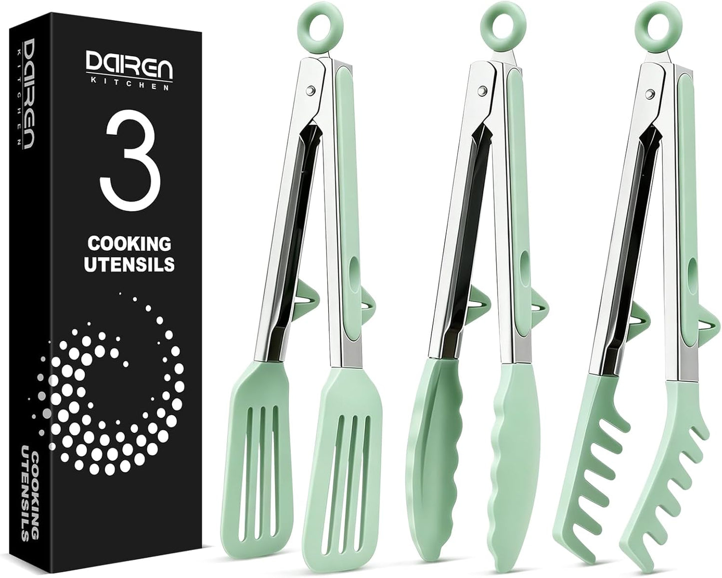 Kitchen Tongs for Cooking, Non Scratch Silicone Tip for Nonstick Cooking Pans, Food Grade Mini Serving Tongs, Pull Lock, Set of 3 (Black, 12 inch)