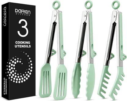 Kitchen Tongs for Cooking, Non Scratch Silicone Tip for Nonstick Cooking Pans, Food Grade Mini Serving Tongs, Pull Lock, Set of 3 (Black, 12 inch)