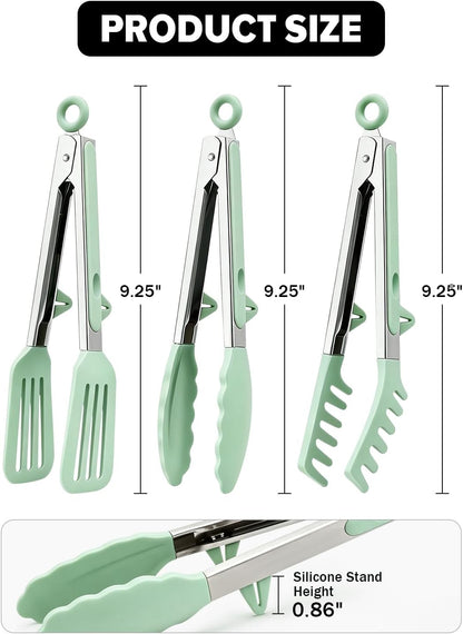 Kitchen Tongs for Cooking, Non Scratch Silicone Tip for Nonstick Cooking Pans, Food Grade Mini Serving Tongs, Pull Lock, Set of 3 (Black, 12 inch)
