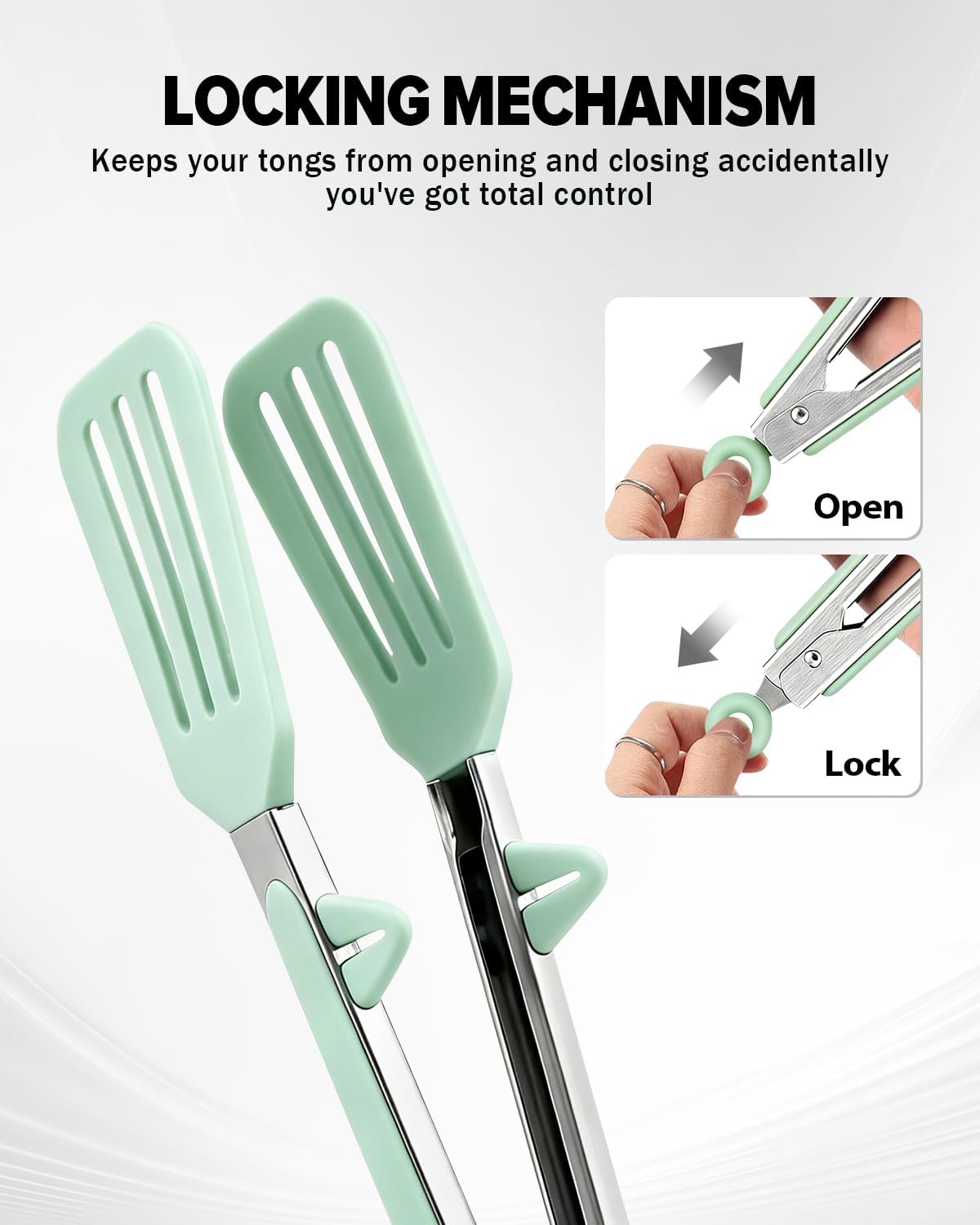 Kitchen Tongs for Cooking, Non Scratch Silicone Tip for Nonstick Cooking Pans, Food Grade Mini Serving Tongs, Pull Lock, Set of 3 (Black, 12 inch)