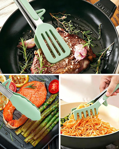 Kitchen Tongs for Cooking, Non Scratch Silicone Tip for Nonstick Cooking Pans, Food Grade Mini Serving Tongs, Pull Lock, Set of 3 (Black, 12 inch)