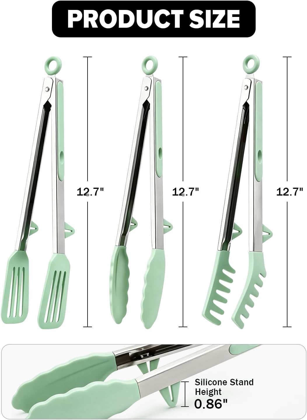 Kitchen Tongs for Cooking, Non Scratch Silicone Tip for Nonstick Cooking Pans, Food Grade Mini Serving Tongs, Pull Lock, Set of 3 (Black, 12 inch)