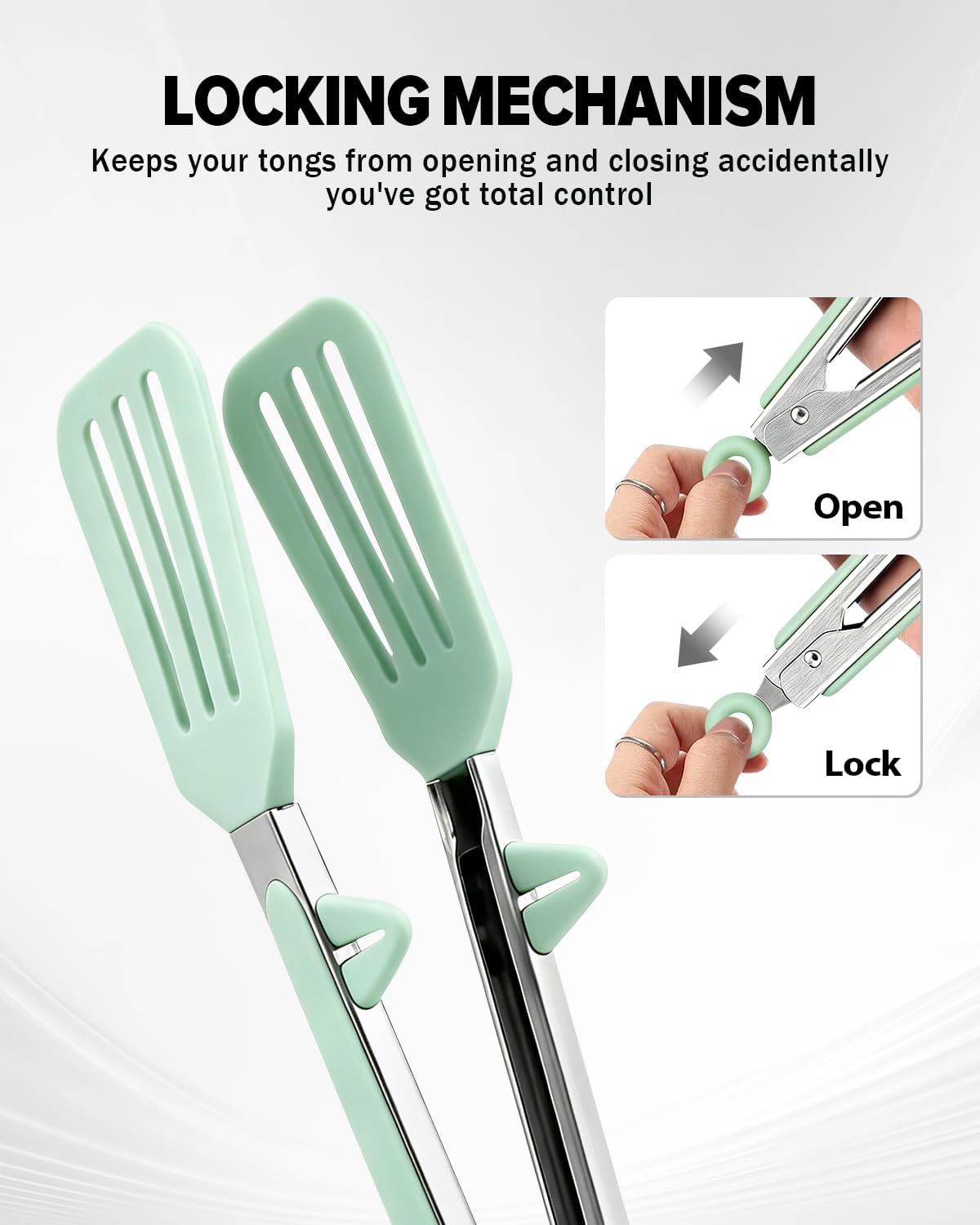 Kitchen Tongs for Cooking, Non Scratch Silicone Tip for Nonstick Cooking Pans, Food Grade Mini Serving Tongs, Pull Lock, Set of 3 (Black, 12 inch)