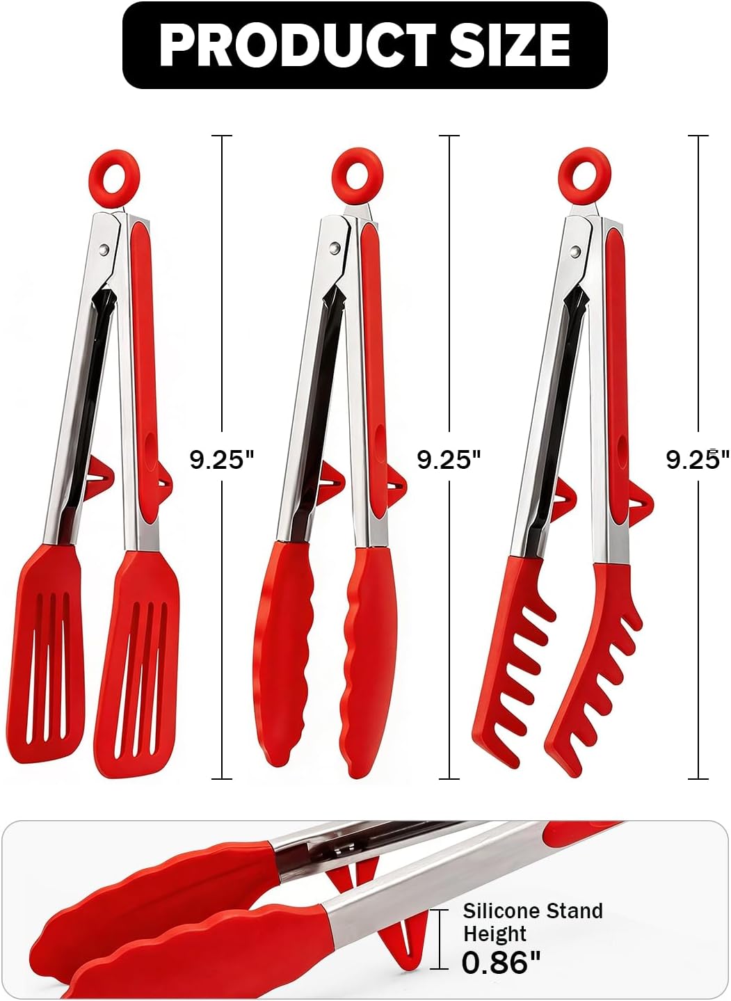 Kitchen Tongs for Cooking, Non Scratch Silicone Tip for Nonstick Cooking Pans, Food Grade Mini Serving Tongs, Pull Lock, Set of 3 (Black, 12 inch)