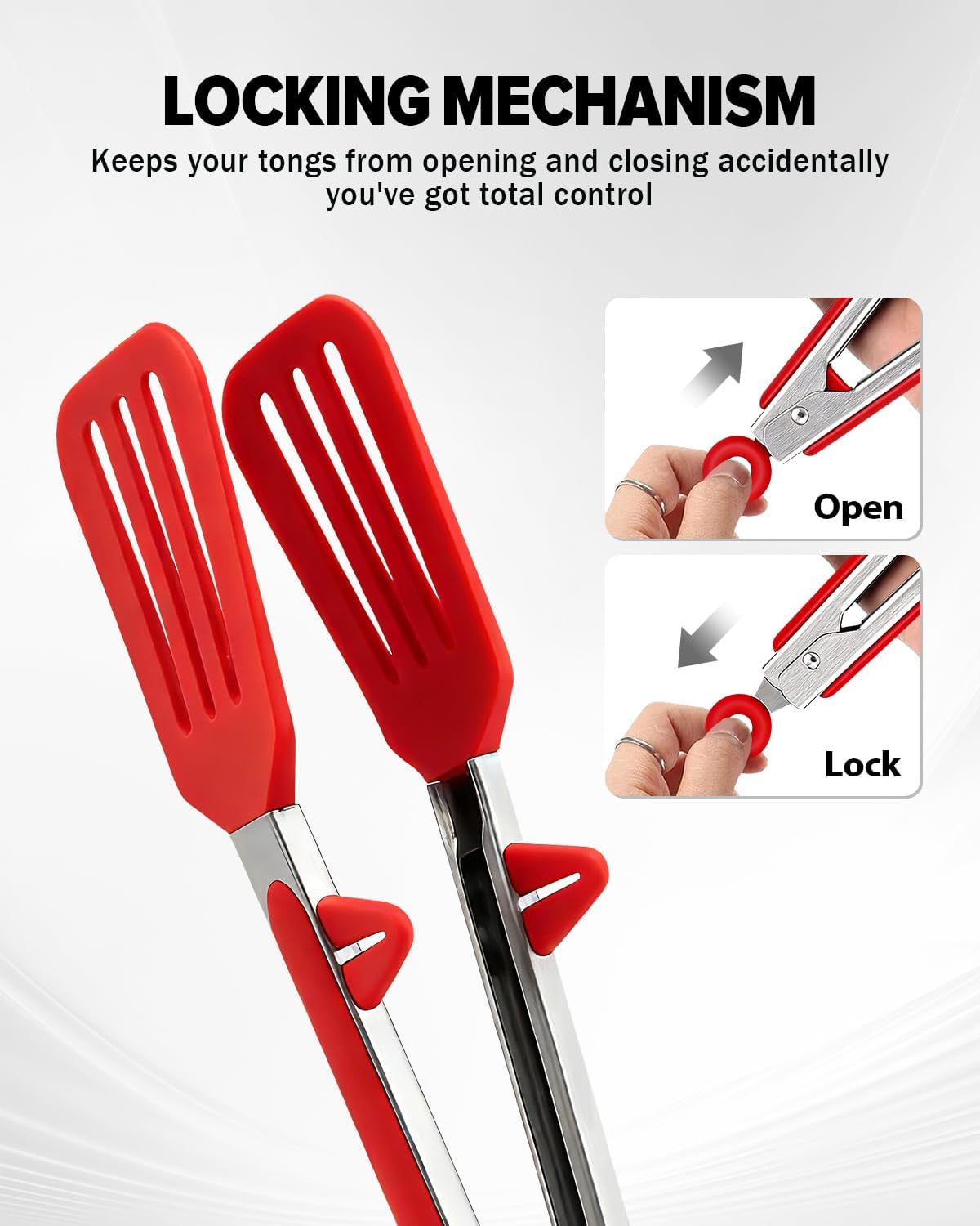 Kitchen Tongs for Cooking, Non Scratch Silicone Tip for Nonstick Cooking Pans, Food Grade Mini Serving Tongs, Pull Lock, Set of 3 (Black, 12 inch)