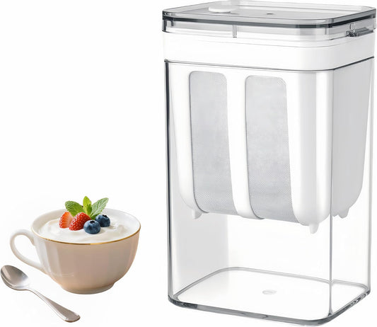Yogurt Strainer—【1.9QT/0.475GAL Total】 & 【0.9QT/0.23GAL Filter】, Yogurt Strainer Greek Yogurt Strainer Yogurt Press, BPA-Free PP Strainer for Whey Separation（Totle1.9QT）