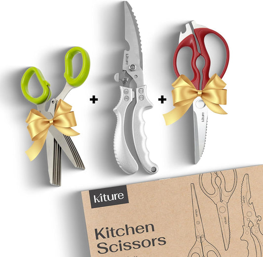 Heavy Duty Kitchen Shears - Premium Stainless Steel Cooking Scissors for Meat, Poultry, Herbs & More | Includes Bonus Herb Scissors & Poultry Shears in Giftable Box