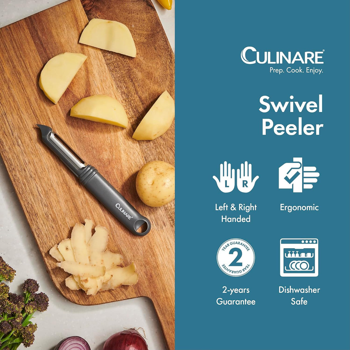 Swivel Peeler, Grey, Plastic/Stainless Steel, Manual Potato/Vegetable/Fruit Peeler, Moves Over Contours for Fast Peeling, Dishwasher Safe