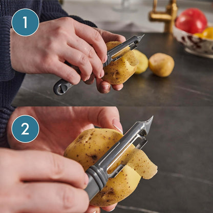 Swivel Peeler, Grey, Plastic/Stainless Steel, Manual Potato/Vegetable/Fruit Peeler, Moves Over Contours for Fast Peeling, Dishwasher Safe