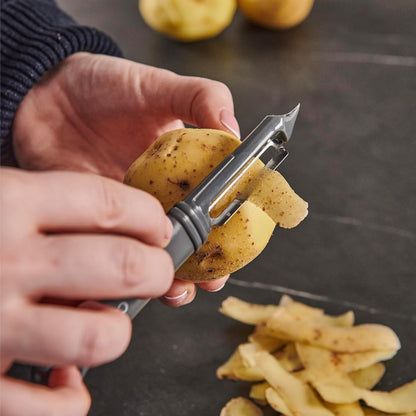 Swivel Peeler, Grey, Plastic/Stainless Steel, Manual Potato/Vegetable/Fruit Peeler, Moves Over Contours for Fast Peeling, Dishwasher Safe