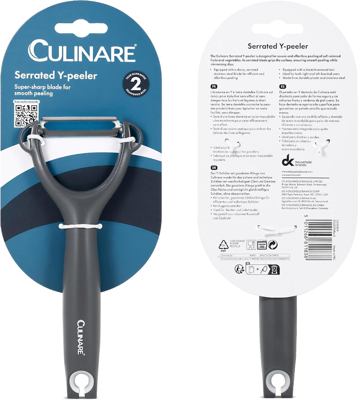 Swivel Peeler, Grey, Plastic/Stainless Steel, Manual Potato/Vegetable/Fruit Peeler, Moves Over Contours for Fast Peeling, Dishwasher Safe