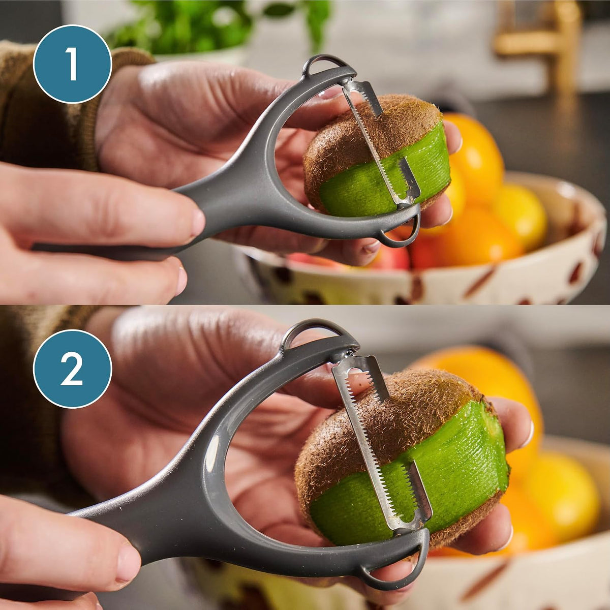 Swivel Peeler, Grey, Plastic/Stainless Steel, Manual Potato/Vegetable/Fruit Peeler, Moves Over Contours for Fast Peeling, Dishwasher Safe