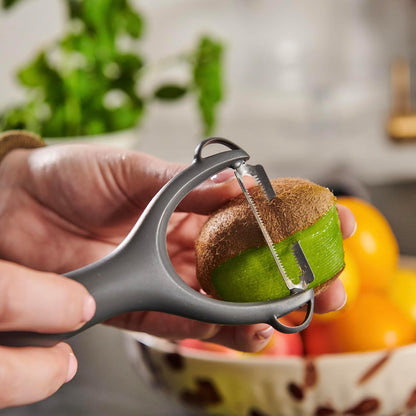 Swivel Peeler, Grey, Plastic/Stainless Steel, Manual Potato/Vegetable/Fruit Peeler, Moves Over Contours for Fast Peeling, Dishwasher Safe