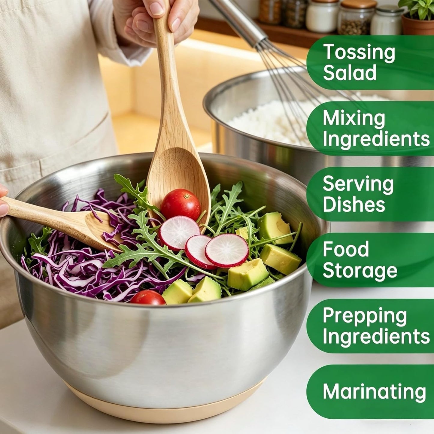 Mixing Bowls with Airtight Lids, Stainless Steel Mixing Bowls Set | 22Pcs Nesting Bowls with Non-Slip Silicone Base, thicker Metal Bowls for Baking & Prepping, 1.5/2/3/4/5 QT
