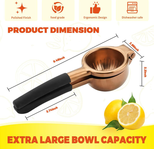 Lemon Squeezer, Large Heavy Duty Handhelp Juicer for Lemon | Stainless Steel Hand Press Citrus Juicer, Lime Squeezer Bar Tool, Manual Citrus Press (Rose Gold)