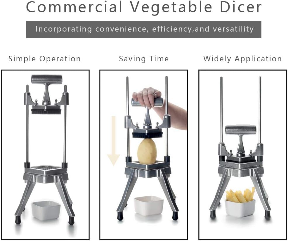 French Fry Cutter Commercial Vegetable Dicer Potato Fries Cutter Machine with 3 Blades(1/2-Inch, 3/8-Inch, 1/4-Inch) Blades,Heavy Duty Cutter for Potato Tomato Onion Mushroom