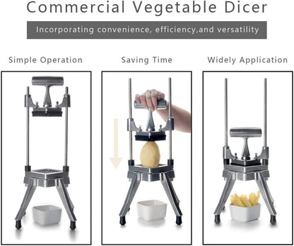 French Fry Cutter Commercial Vegetable Dicer Potato Fries Cutter Machine with 3 Blades(1/2-Inch, 3/8-Inch, 1/4-Inch) Blades,Heavy Duty Cutter for Potato Tomato Onion Mushroom