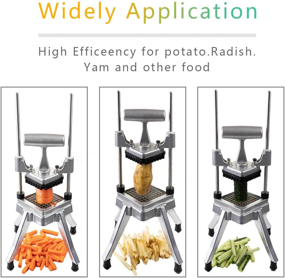 French Fry Cutter Commercial Vegetable Dicer Potato Fries Cutter Machine with 3 Blades(1/2-Inch, 3/8-Inch, 1/4-Inch) Blades,Heavy Duty Cutter for Potato Tomato Onion Mushroom