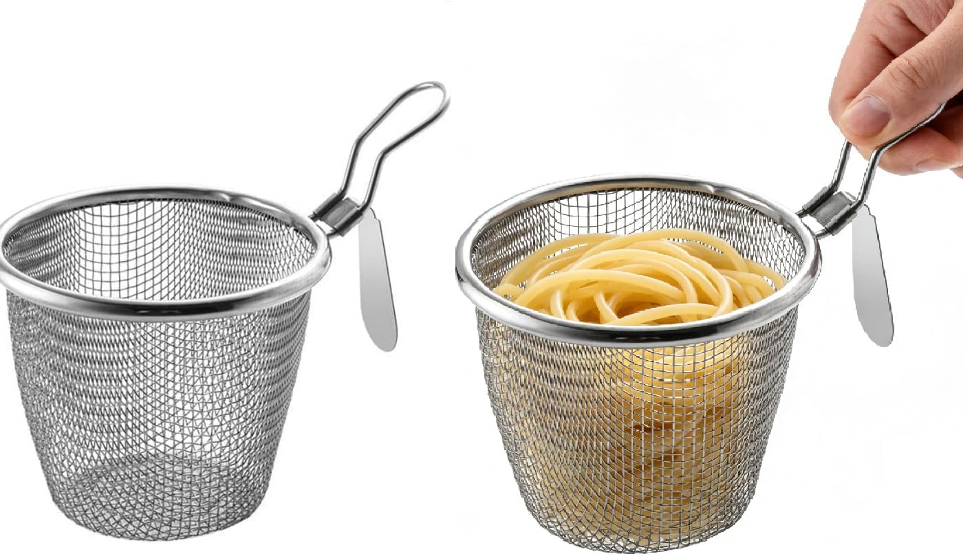 2pcs Stainless Steel Pasta Basket, Mesh Spider Food Dumpling Noodle Strainer, Fine Mesh Strainer with Handle, Food Strainers