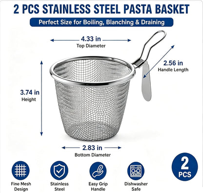 2pcs Stainless Steel Pasta Basket, Mesh Spider Food Dumpling Noodle Strainer, Fine Mesh Strainer with Handle, Food Strainers