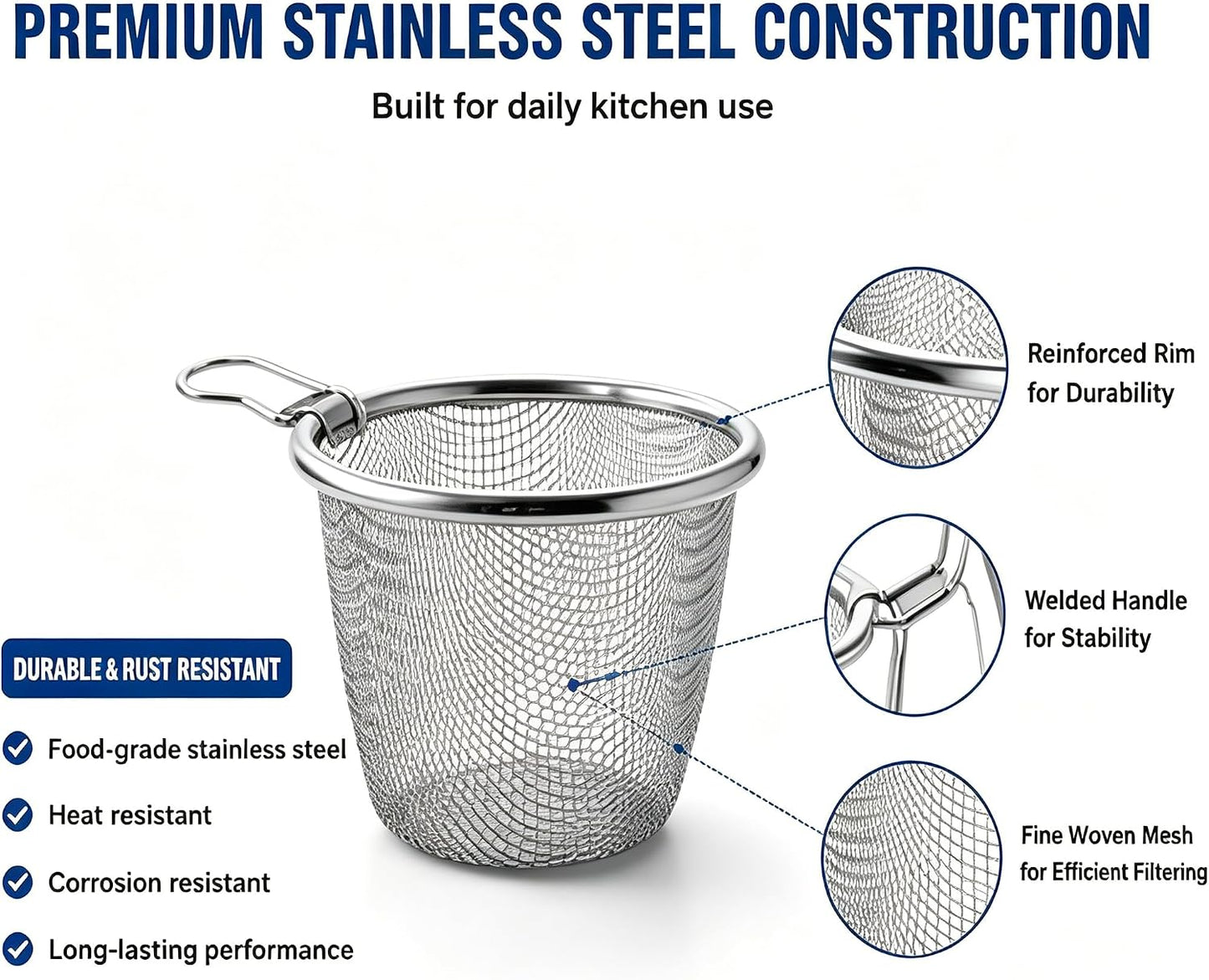 2pcs Stainless Steel Pasta Basket, Mesh Spider Food Dumpling Noodle Strainer, Fine Mesh Strainer with Handle, Food Strainers