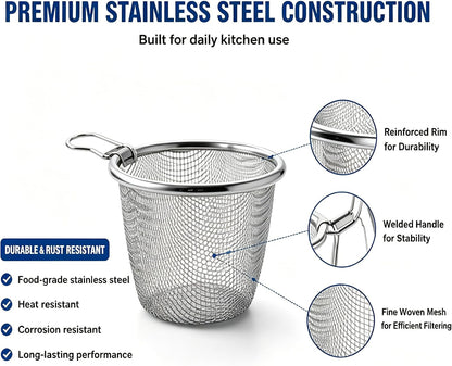 2pcs Stainless Steel Pasta Basket, Mesh Spider Food Dumpling Noodle Strainer, Fine Mesh Strainer with Handle, Food Strainers