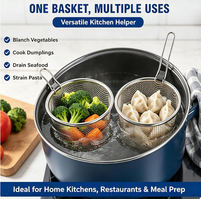 2pcs Stainless Steel Pasta Basket, Mesh Spider Food Dumpling Noodle Strainer, Fine Mesh Strainer with Handle, Food Strainers