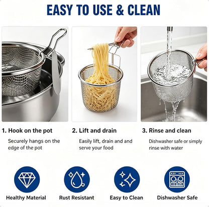 2pcs Stainless Steel Pasta Basket, Mesh Spider Food Dumpling Noodle Strainer, Fine Mesh Strainer with Handle, Food Strainers