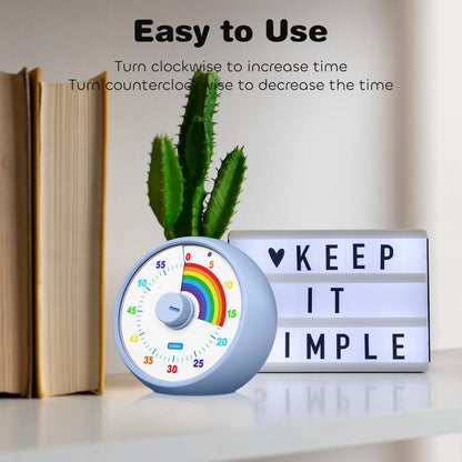 Visual Timer for Kids, 60-Minute Countdown for Classroom Office Kitchen, Desk Timer Kids Time Management Tools with Silent Operation, Pomodoro Timer Rainbow Pattern Purple