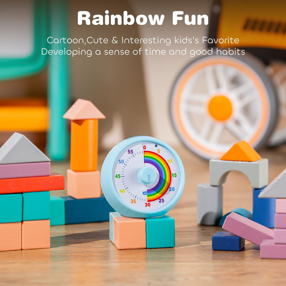 Visual Timer for Kids, 60-Minute Countdown for Classroom Office Kitchen, Desk Timer Kids Time Management Tools with Silent Operation, Pomodoro Timer Rainbow Pattern Purple