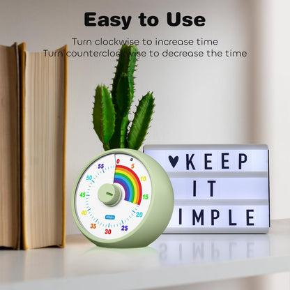 Visual Timer for Kids, 60-Minute Countdown for Classroom Office Kitchen, Desk Timer Kids Time Management Tools with Silent Operation, Pomodoro Timer Rainbow Pattern Purple