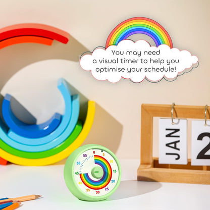 Visual Timer for Kids, 60-Minute Countdown for Classroom Office Kitchen, Desk Timer Kids Time Management Tools with Silent Operation, Pomodoro Timer Rainbow Pattern Purple