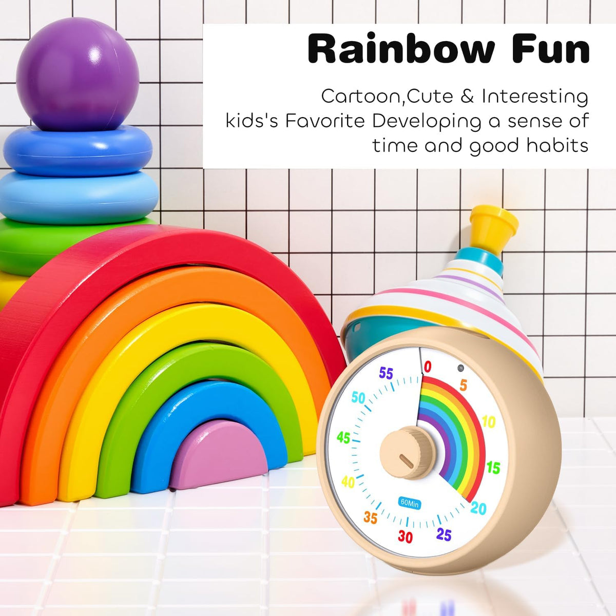 Visual Timer for Kids, 60-Minute Countdown for Classroom Office Kitchen, Desk Timer Kids Time Management Tools with Silent Operation, Pomodoro Timer Rainbow Pattern Purple