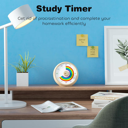 Visual Timer for Kids, 60-Minute Countdown for Classroom Office Kitchen, Desk Timer Kids Time Management Tools with Silent Operation, Pomodoro Timer Rainbow Pattern Purple