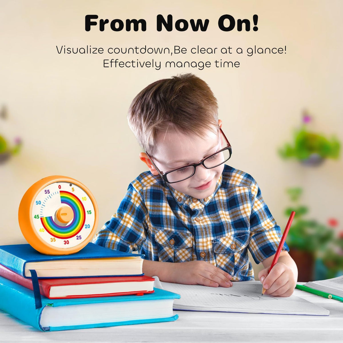 Visual Timer for Kids, 60-Minute Countdown for Classroom Office Kitchen, Desk Timer Kids Time Management Tools with Silent Operation, Pomodoro Timer Rainbow Pattern Purple