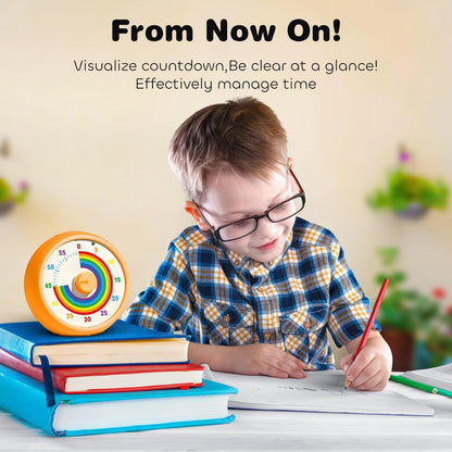 Visual Timer for Kids, 60-Minute Countdown for Classroom Office Kitchen, Desk Timer Kids Time Management Tools with Silent Operation, Pomodoro Timer Rainbow Pattern Purple