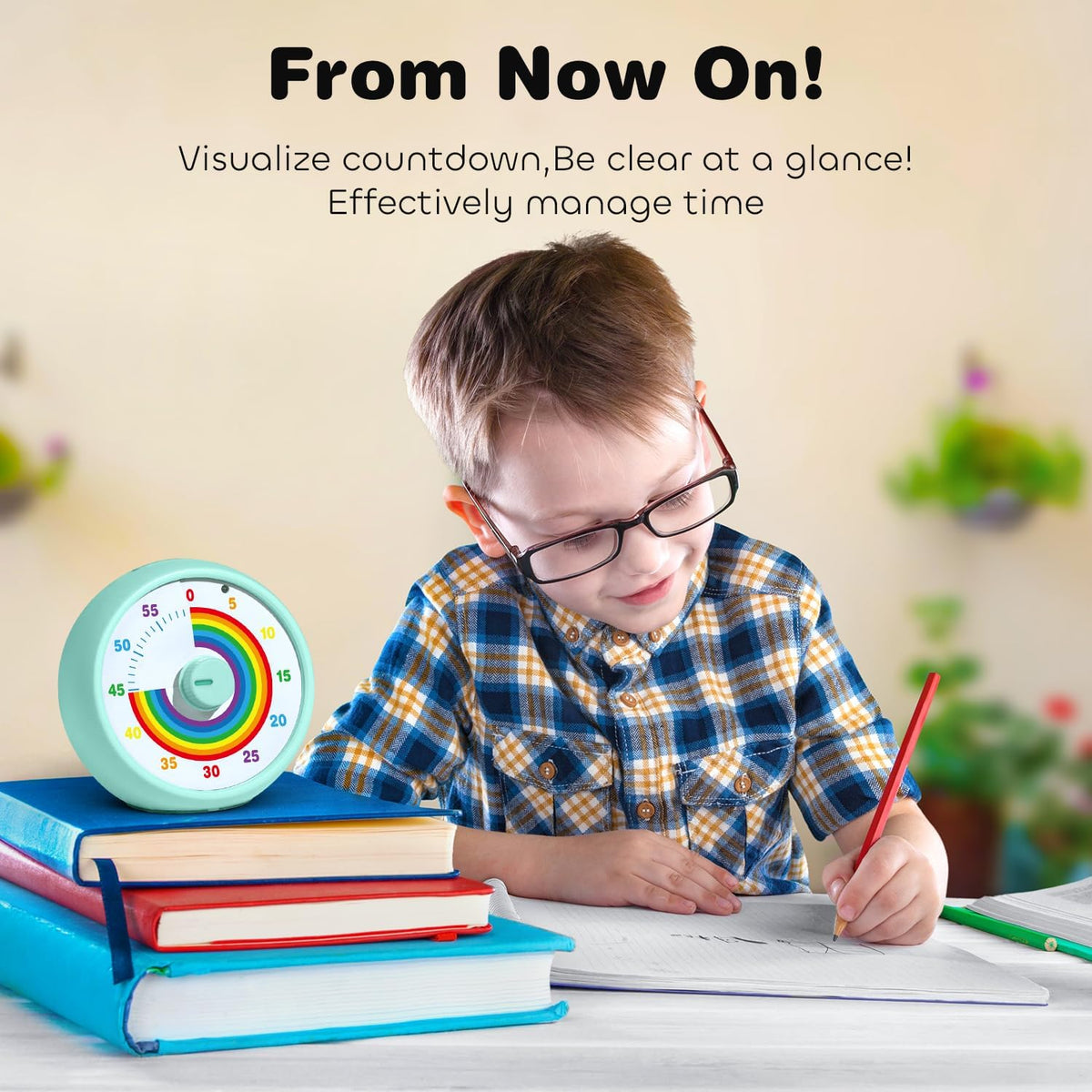 Visual Timer for Kids, 60-Minute Countdown for Classroom Office Kitchen, Desk Timer Kids Time Management Tools with Silent Operation, Pomodoro Timer Rainbow Pattern Purple
