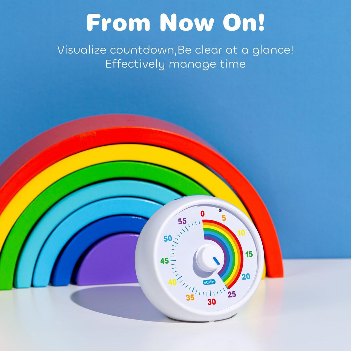 Visual Timer for Kids, 60-Minute Countdown for Classroom Office Kitchen, Desk Timer Kids Time Management Tools with Silent Operation, Pomodoro Timer Rainbow Pattern Purple