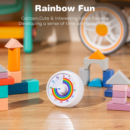 Visual Timer for Kids, 60-Minute Countdown for Classroom Office Kitchen, Desk Timer Kids Time Management Tools with Silent Operation, Pomodoro Timer Rainbow Pattern Purple