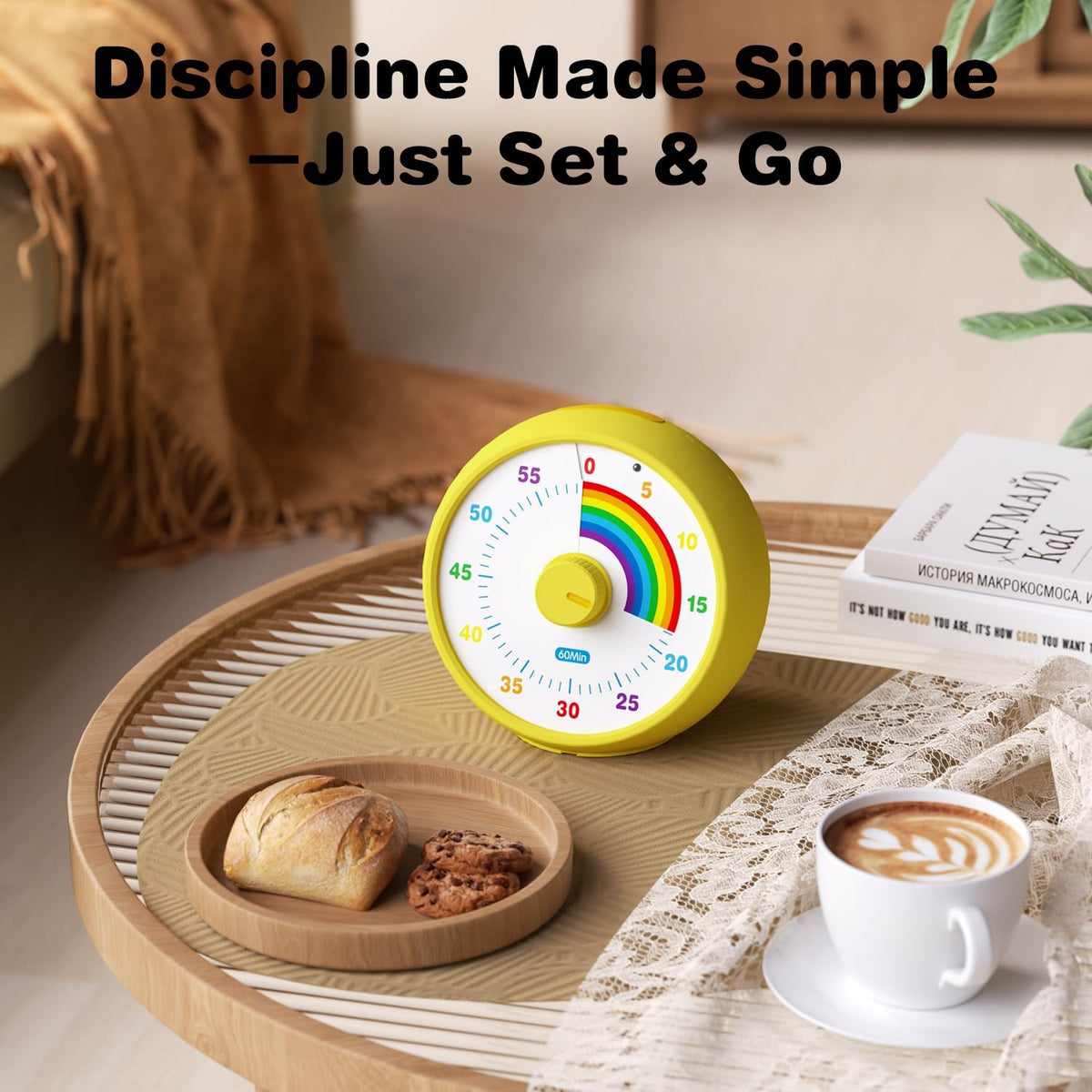 Visual Timer for Kids, 60-Minute Countdown for Classroom Office Kitchen, Desk Timer Kids Time Management Tools with Silent Operation, Pomodoro Timer Rainbow Pattern Purple