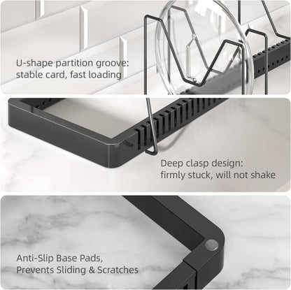 Pots and Pans Organizer under Cabinet, Expandable Pot Lid Organizer Holder with 10 Adjustable Compartment, Pan Organizers inside Cabinet for Lids, Bakeware, Kitchen Storage Pot Rack, Black