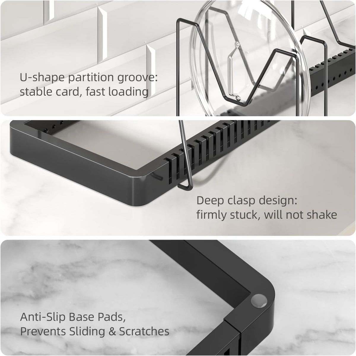 Pots and Pans Organizer under Cabinet, Expandable Pot Lid Organizer Holder with 10 Adjustable Compartment, Pan Organizers inside Cabinet for Lids, Bakeware, Kitchen Storage Pot Rack, Black
