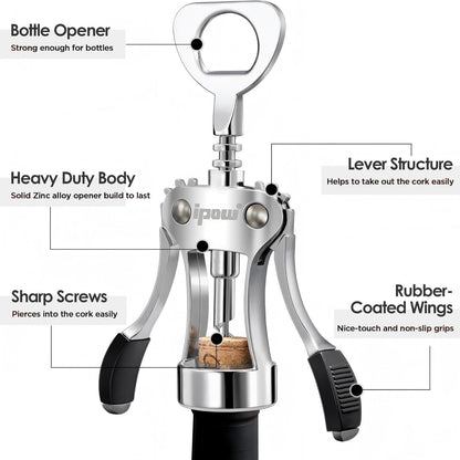 Wine Bottle Opener, Solid Zinc Alloy Corkscrew, Effortless Cork Removal