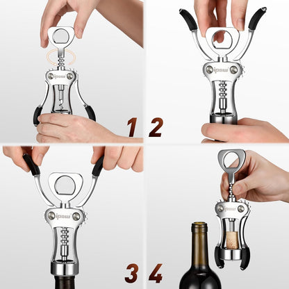 Wine Bottle Opener, Solid Zinc Alloy Corkscrew, Effortless Cork Removal