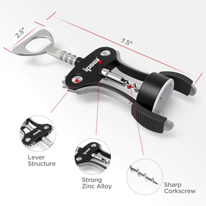 Wine Bottle Opener, Solid Zinc Alloy Corkscrew, Effortless Cork Removal