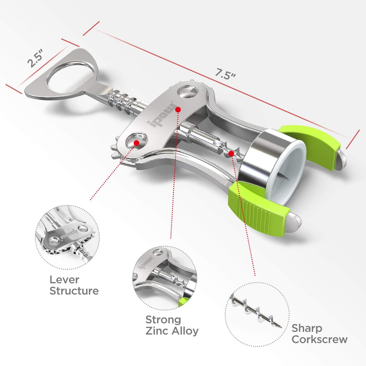 Wine Bottle Opener, Solid Zinc Alloy Corkscrew, Effortless Cork Removal