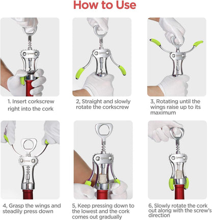 Wine Bottle Opener, Solid Zinc Alloy Corkscrew, Effortless Cork Removal