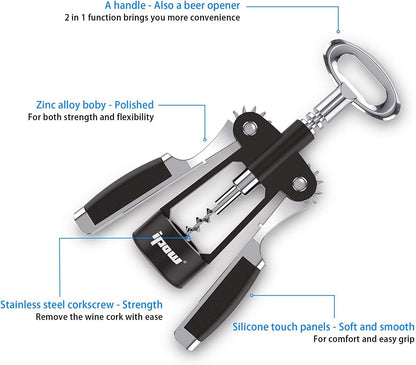 Wine Bottle Opener, Solid Zinc Alloy Corkscrew, Effortless Cork Removal