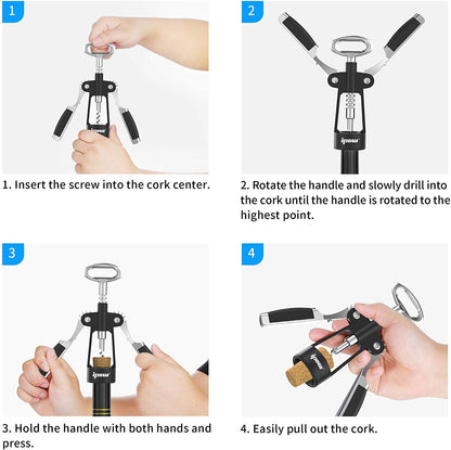 Wine Bottle Opener, Solid Zinc Alloy Corkscrew, Effortless Cork Removal
